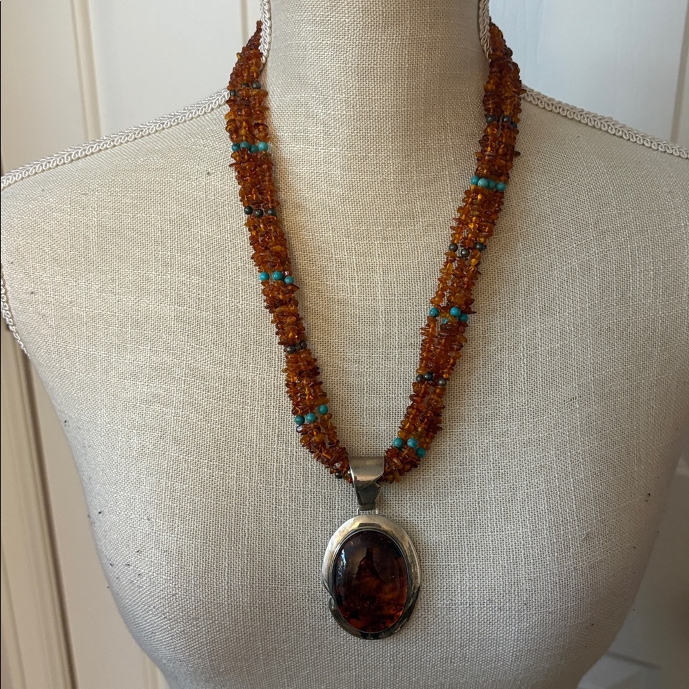 NWOT Jay King Mine Finds Amber & Turquoise Beaded Necklace w/925 Silver Pendant - Picture 10 of 14